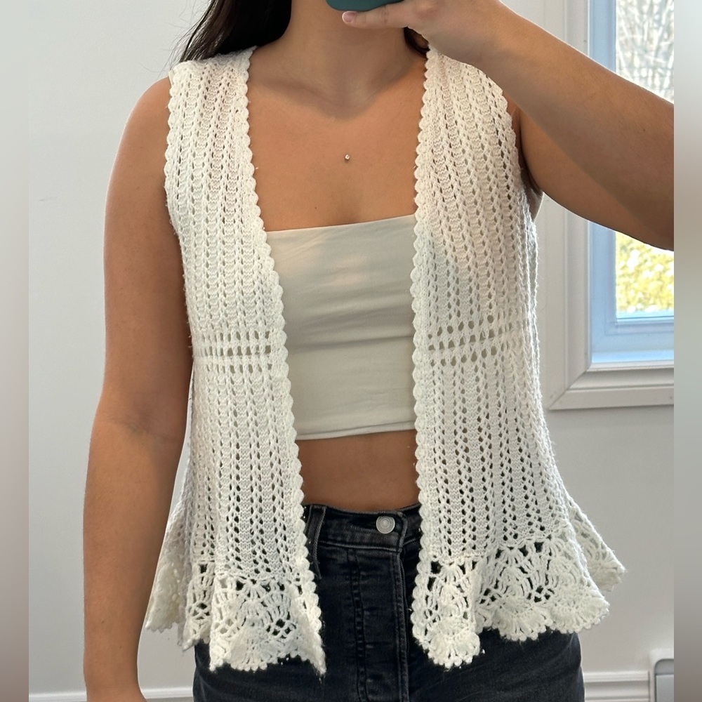 Elegant White Crochet Vest
